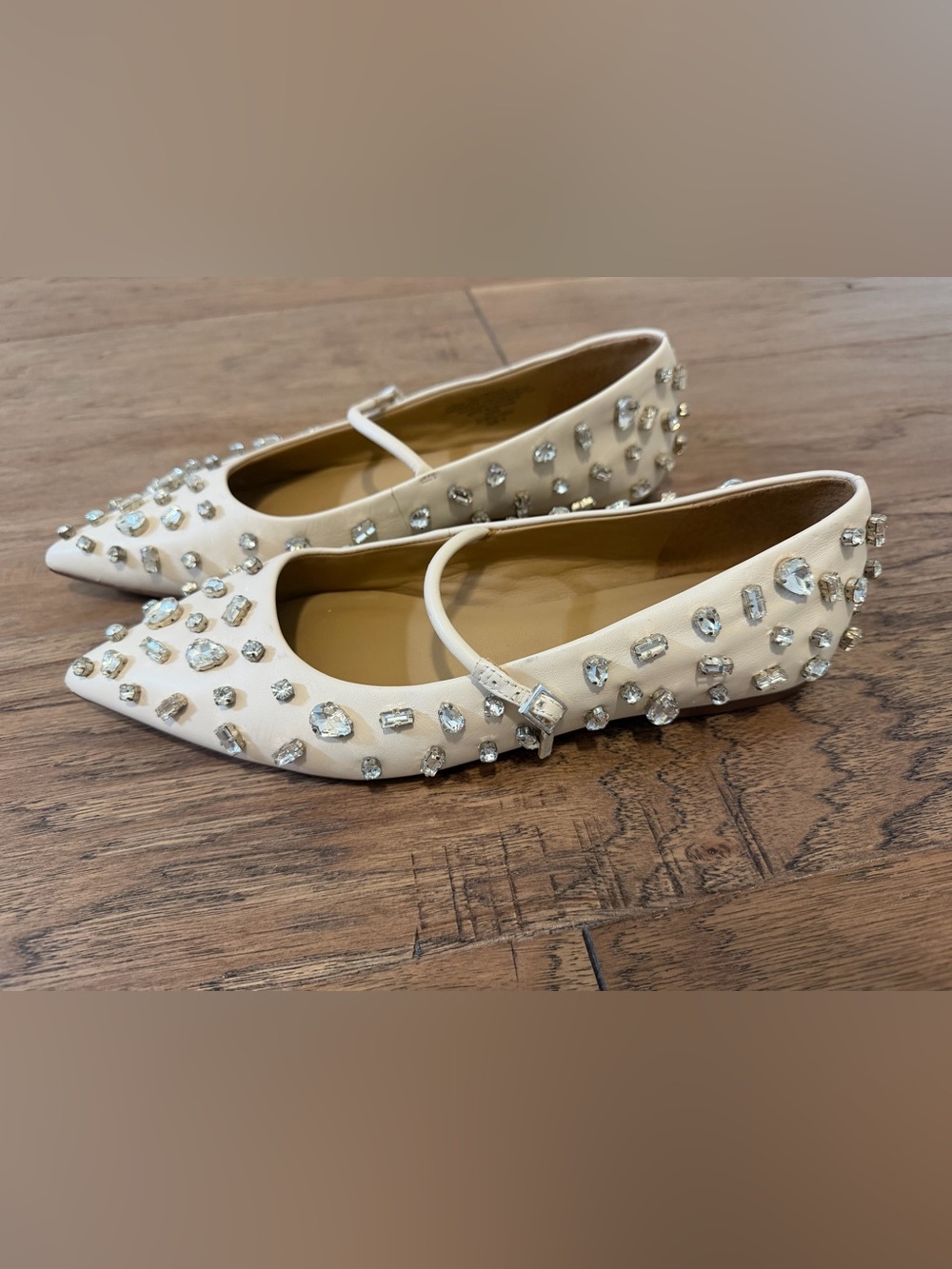 Madewell Elsie Mary Jane Flat Ecru  Cream size 9 Crystal Embellishment